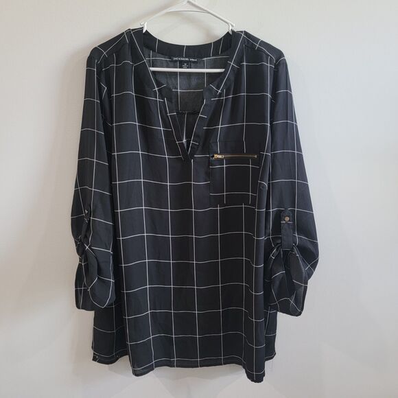 Zac And Rachel Womens Top Size 2X Windowpane Plaid Career Office Wear - Picture 1 of 7